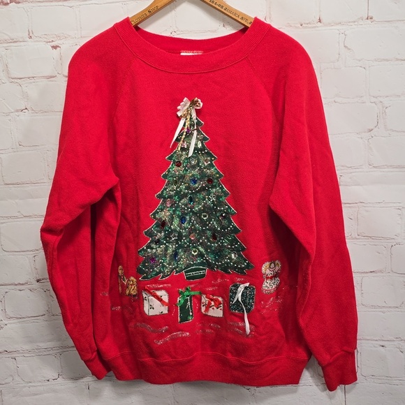 Hanes Sweaters - Hanes Her Way Christmas Sweatshirt Art to Wear Fashion Vintage Womens Size Large